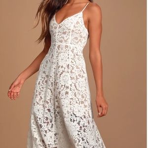 LuLu One Wish White Lace Midi Dress Small